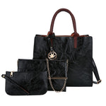 Leaf 3 PCS Set |PU Leather Handbag Solid Color Messenger Bag Shoulder Bag Wallet Bags