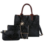 Leaf 3 PCS Set |PU Leather Handbag Solid Color Messenger Bag Shoulder Bag Wallet Bags