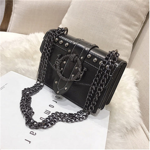 Retro Treasure |Leather Shoulder Chain Messenger Crossbody Bag Satchel Tote Purse Casual Travel Bag