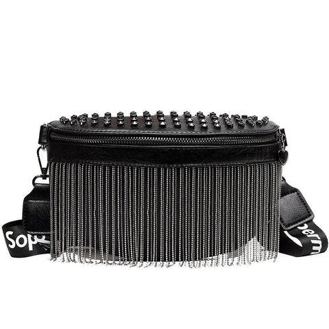 Chain Me | Punk Rivet Waist Bags Tassel Cool Fanny Pack Leather Chest Belt Bags Crossbody Shoulder Phone Money Bum Hip Purse