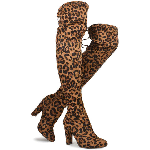 Amaya -01 Women's Over The Knee Tie Up High Block Heel Dress Boots